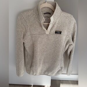 L.L.Bean Women’s Fleece Pullover Snap Neck | Small Petite | Oatmeal Heather
